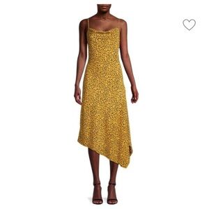 Karl Lagerfeld Mustard Yellow Leopard Print Asymmetrical Dress EUC Sz 2